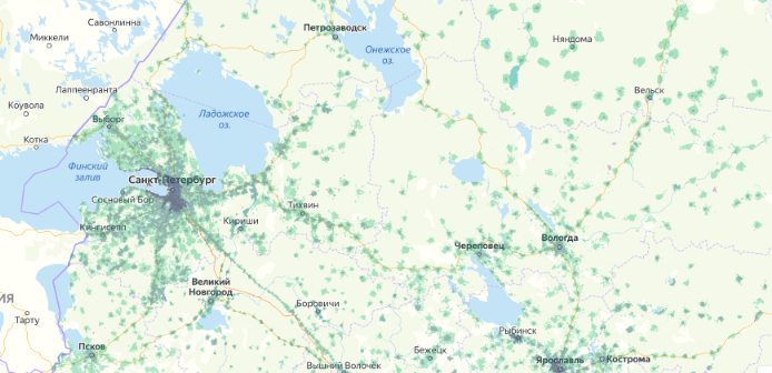 Зона покрытия МТС на карте Курган 